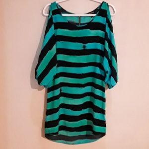 Express Cold Shoulder SP Green and Blue Stripes